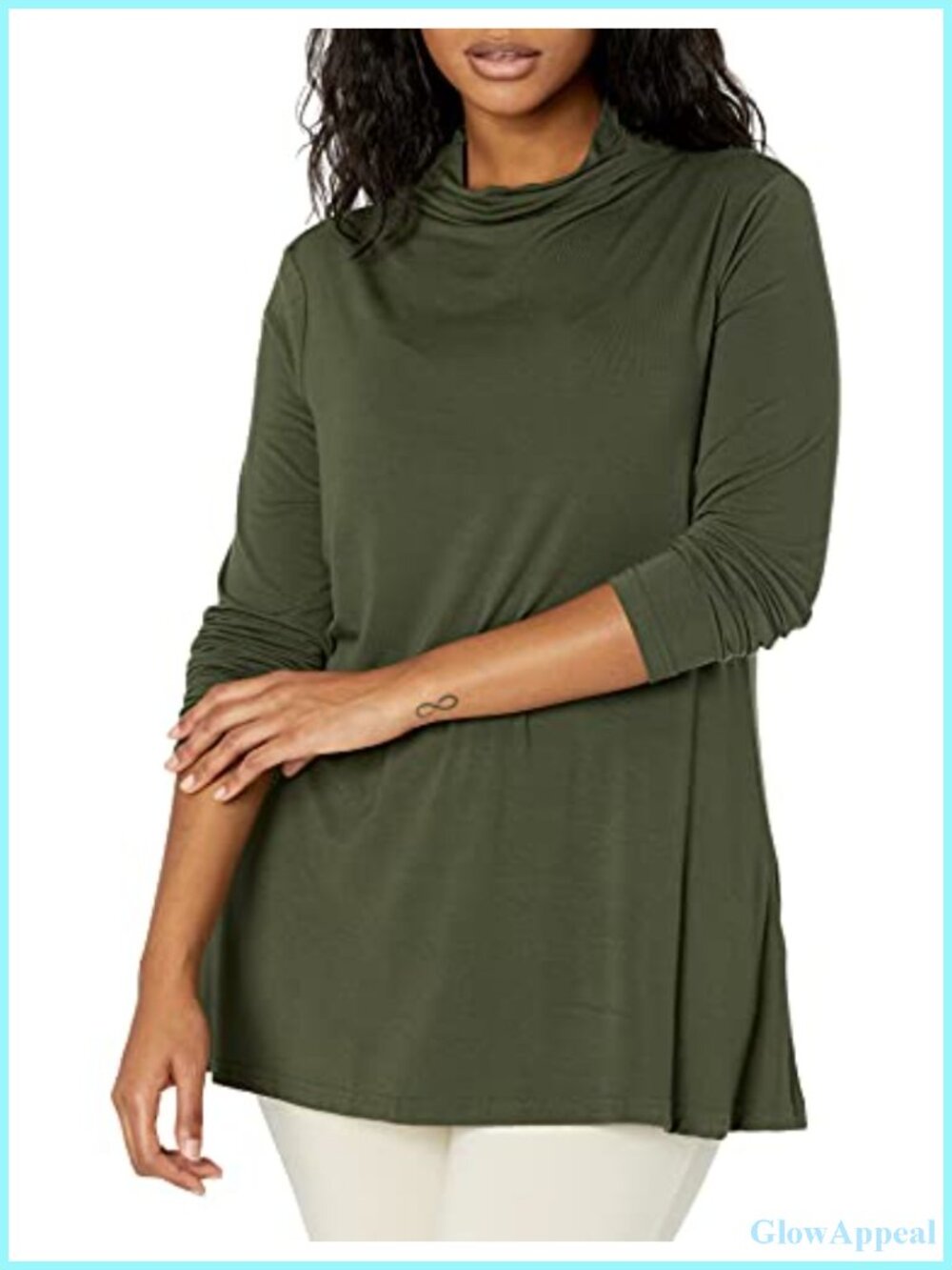 Women's Jersey Mock Neck Swing Tunic Top Relaxed Fit Long Sleeve Pullover